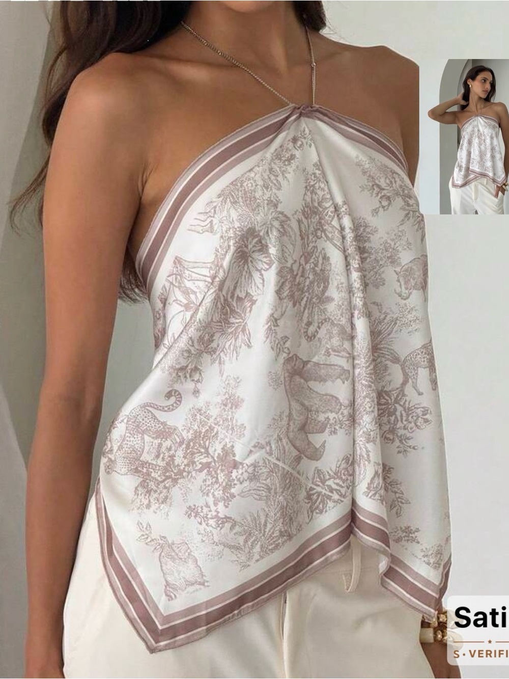 SHEIN Satin Halter Scarf Top in Blush and Cream